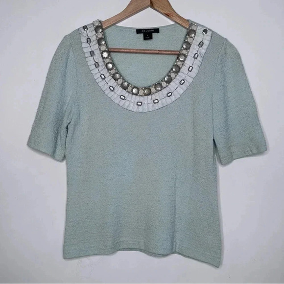 ST. JOHN Short Sleeve Embellished Sweater - Picture 2 of 11